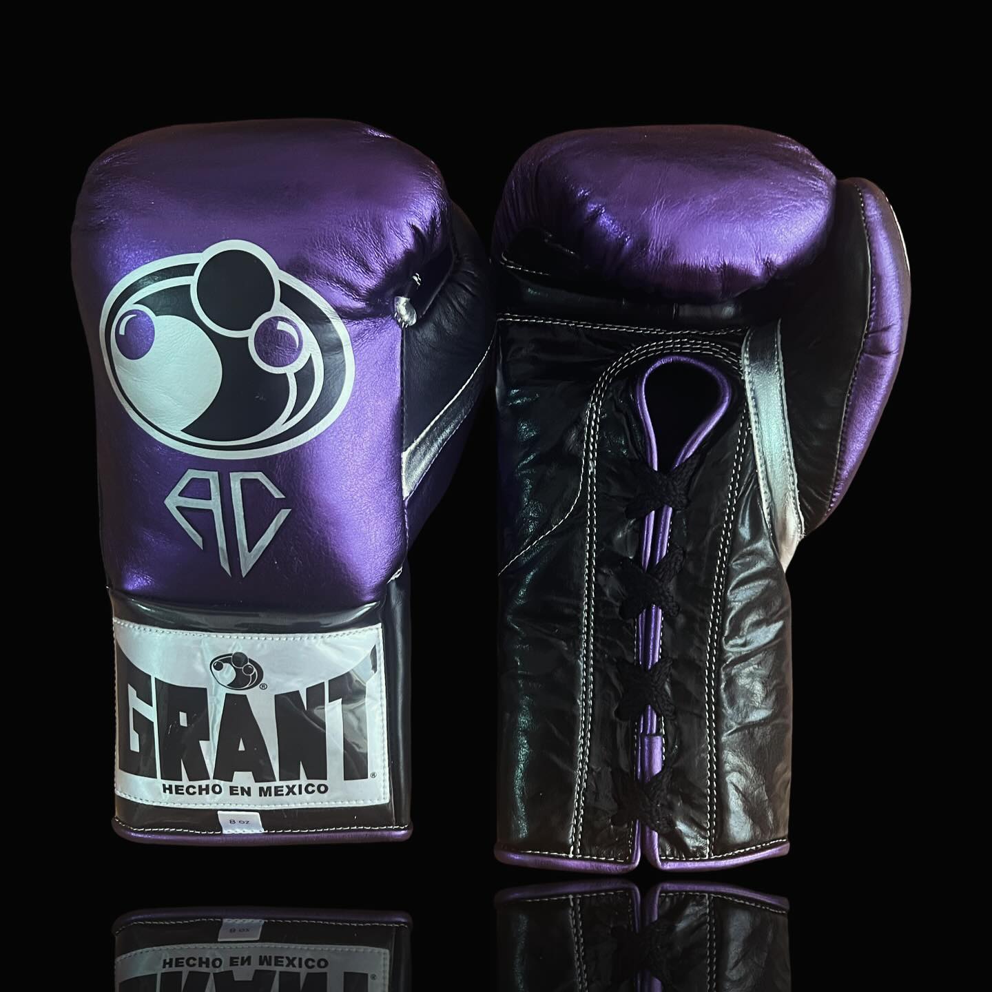 Grant Purple/Black/Silver Lace-Up Boxing Gloves Close Up Detail