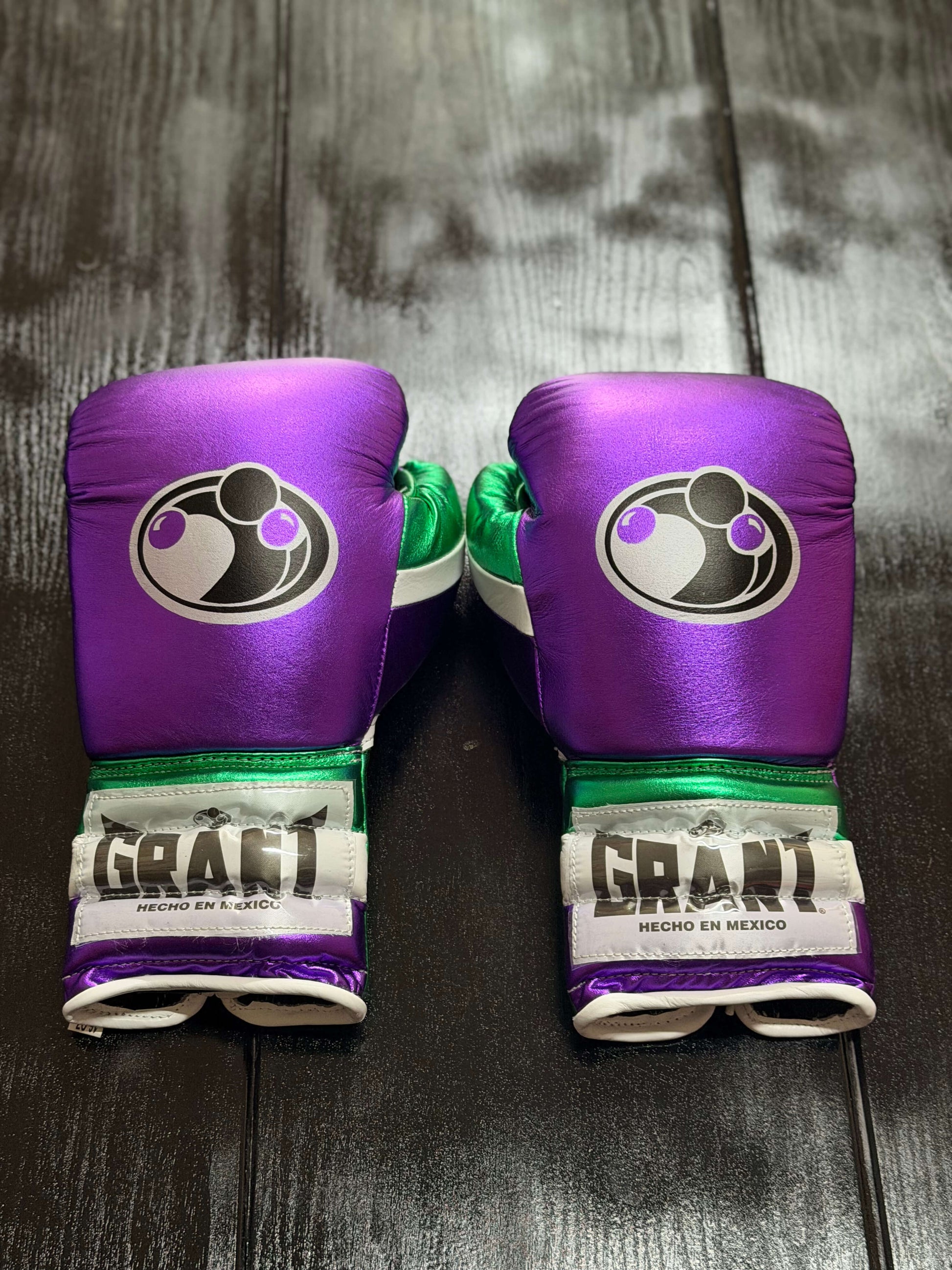 Grant Boxing Gloves Purple/Green/White Leather Training Gloves Back View