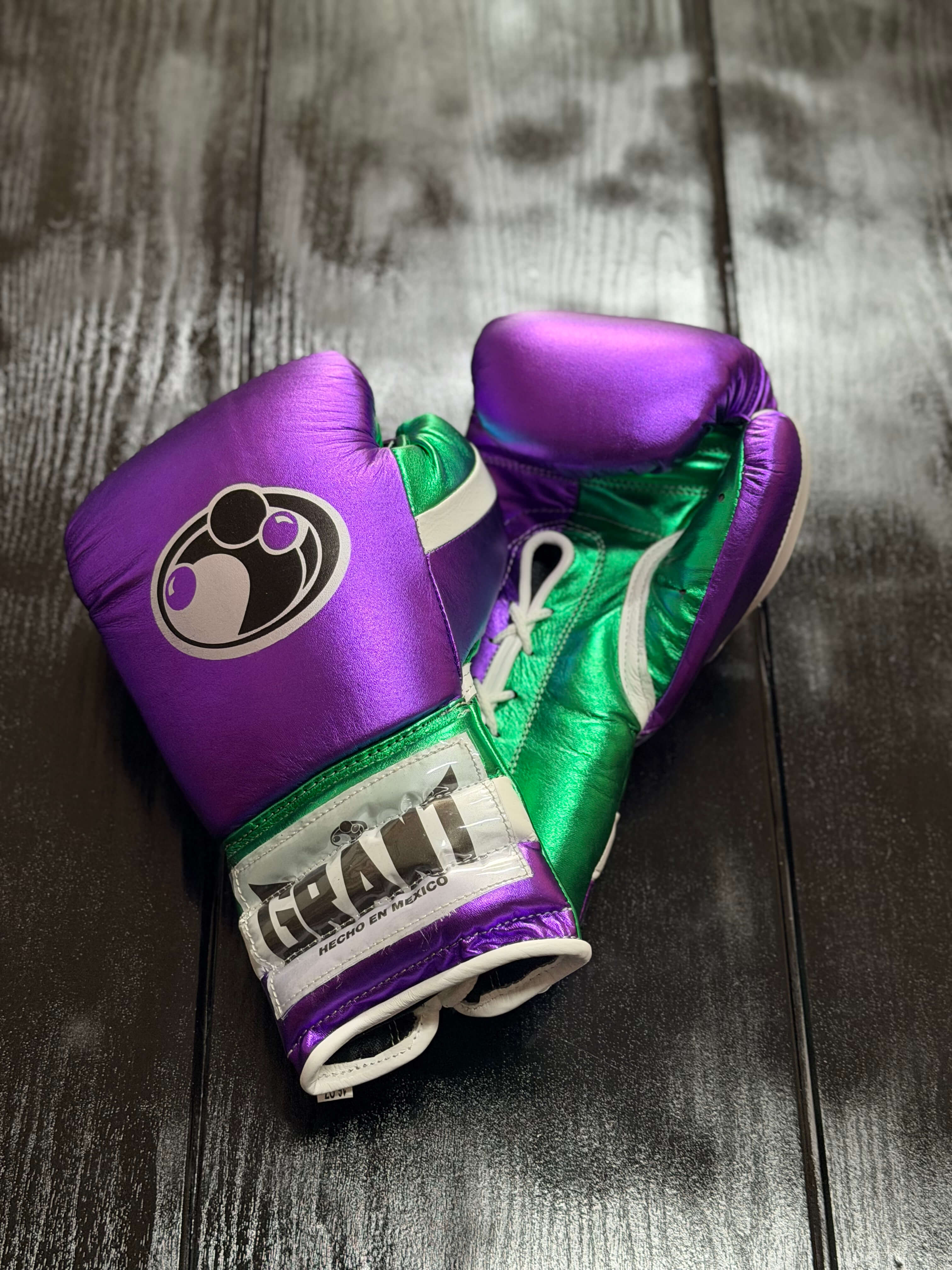 Grant Boxing Gloves Purple/Green/White Leather Training Gloves 