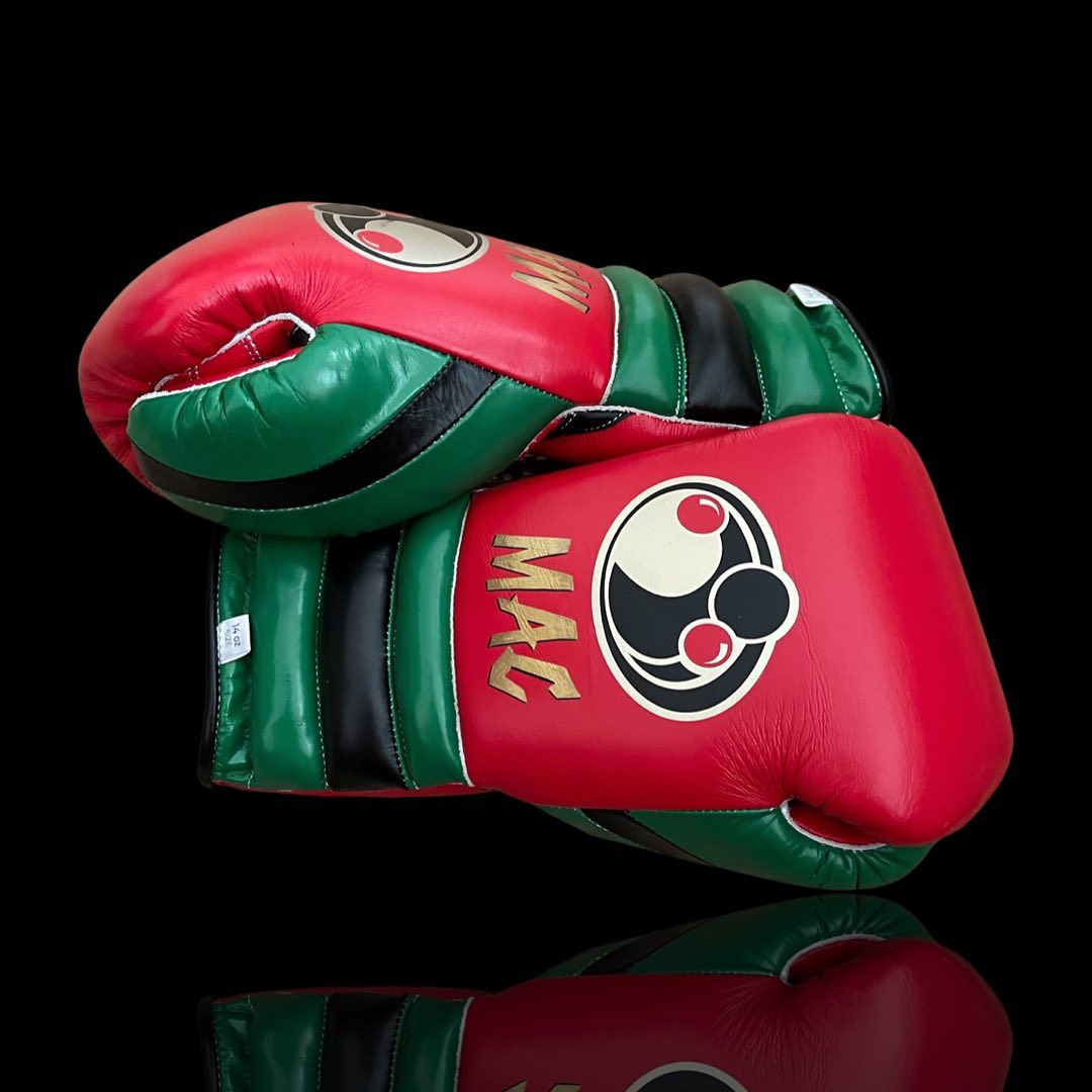 Grant Red/Green/Black Leather Boxing Gloves Side View