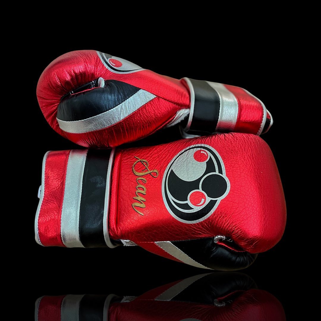 Grant Boxing Gloves Red/Black/Silver 14oz Leather Training Gloves Side View