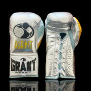 Grant Boxing Gloves Silver/Blue/Yellow on Hands Training Action Shot