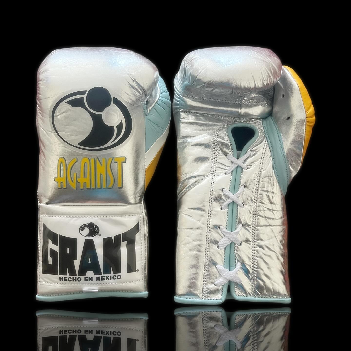 Grant Boxing Gloves Silver/Blue/Yellow on Hands Training Action Shot