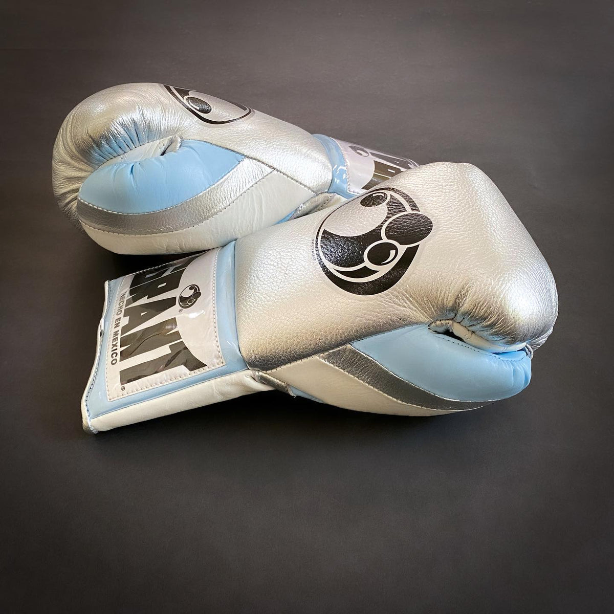 Grant Boxing Gloves Silver/White/Blue Padded Gloves Side View