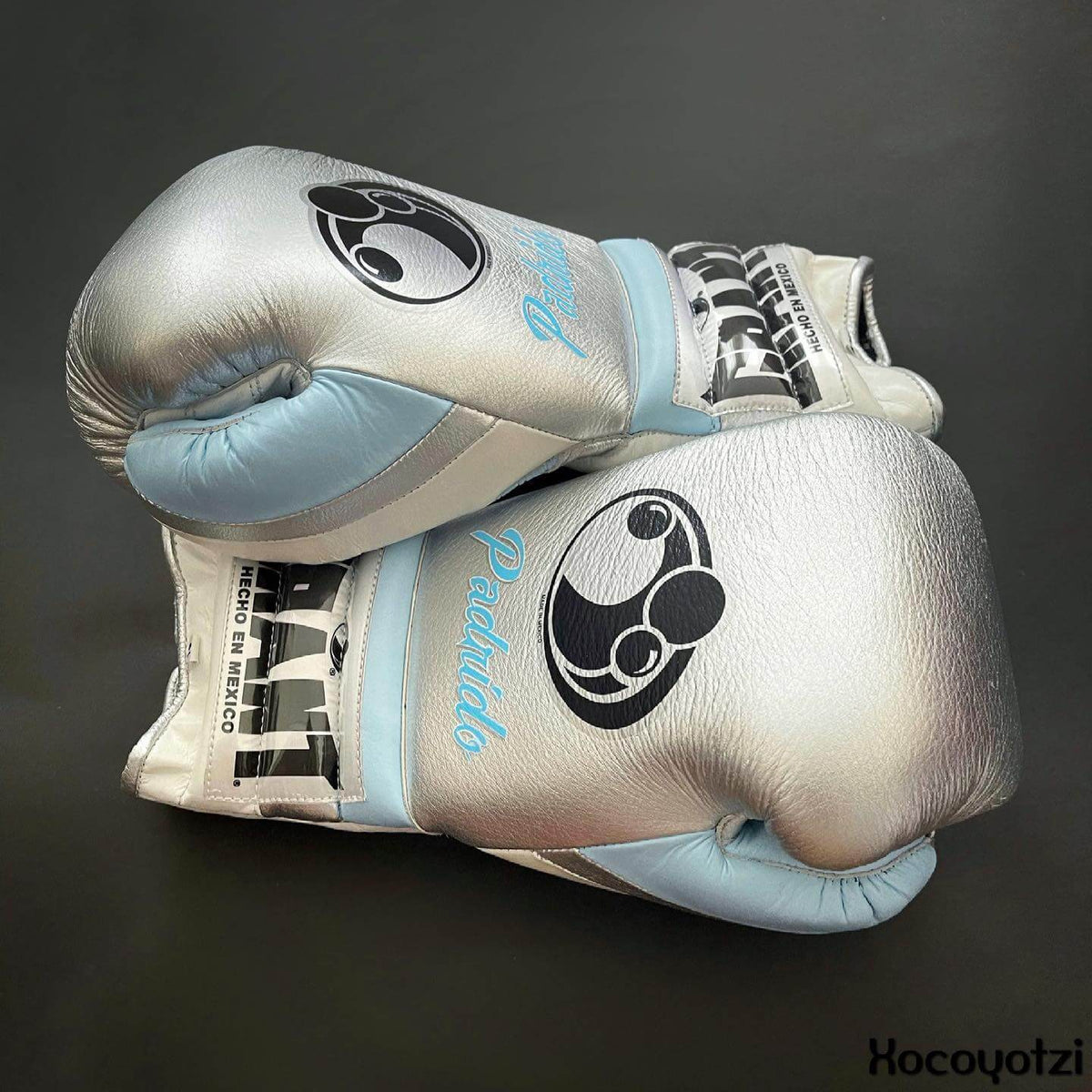 Grant Silver/White/Sky-Blue Boxing Gloves Side View
