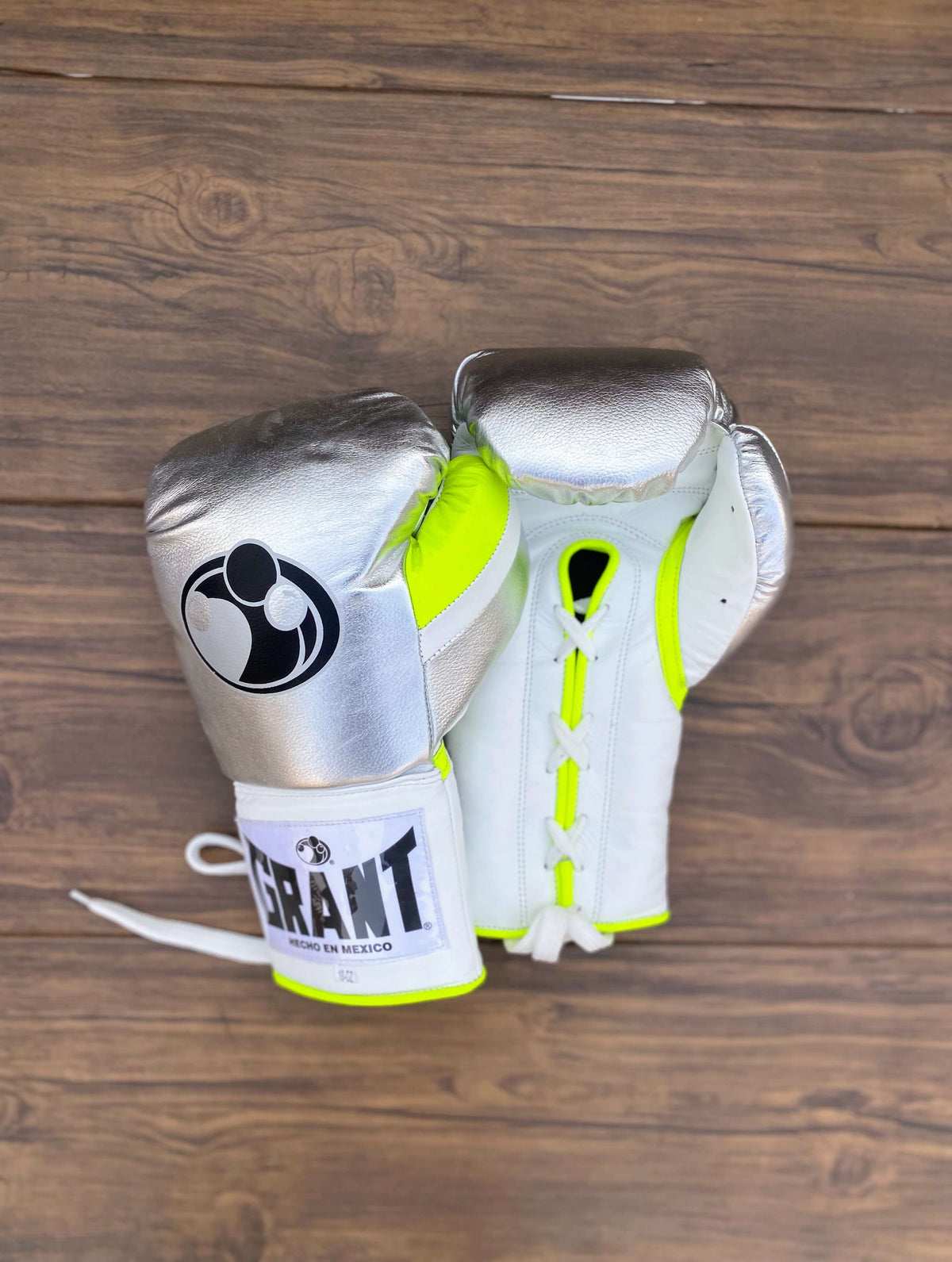 Grant Boxing Gloves Silver/White/Yellow Leather Gloves