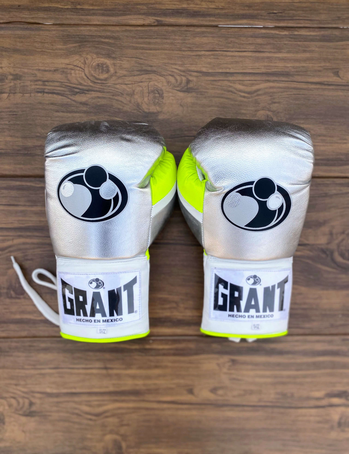 Grant Boxing Gloves Silver/White/Yellow Leather Gloves Back View