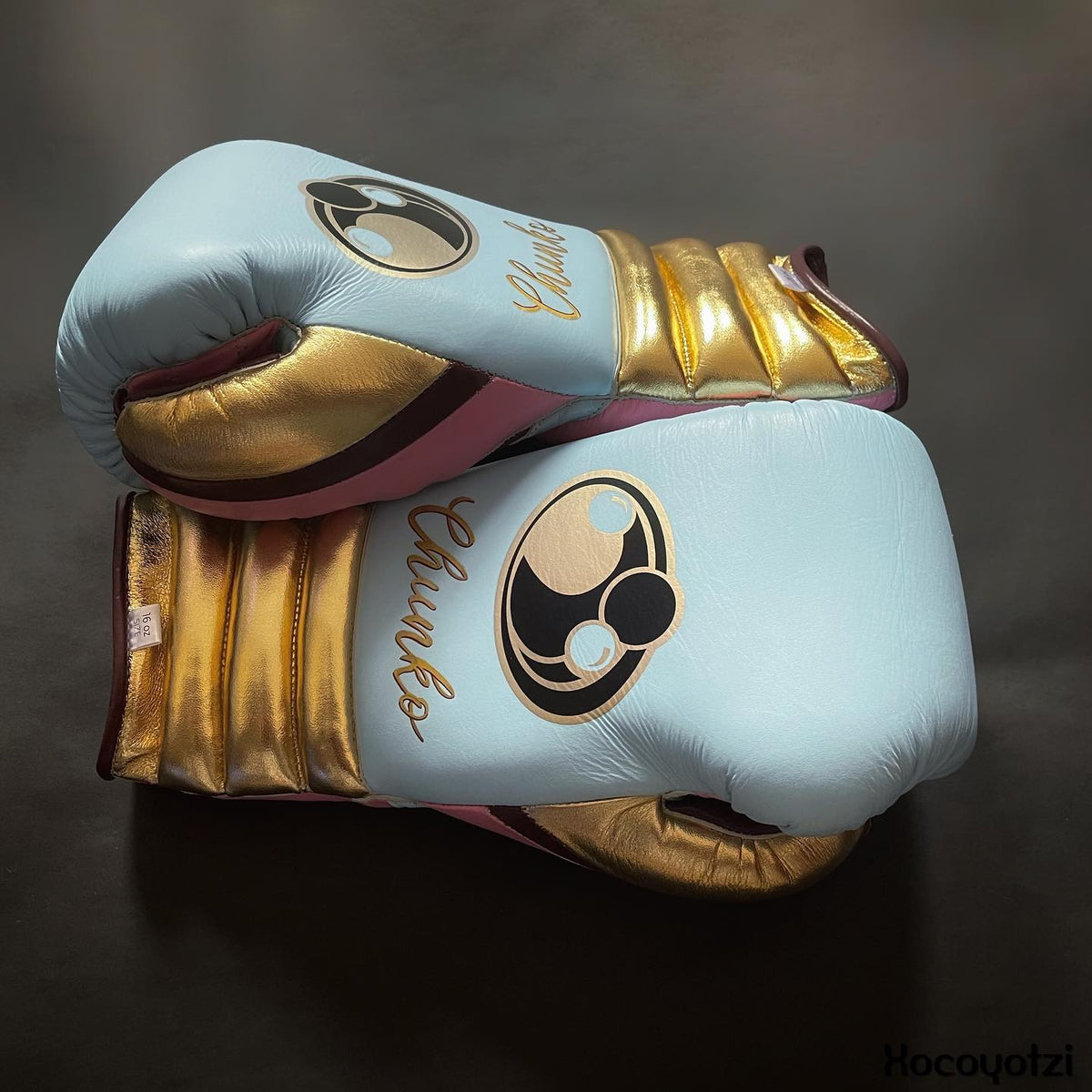 Grant Sky-Blue/Pink/Gold/Brown 14oz Boxing Gloves Custom Sparring Gloves Side View