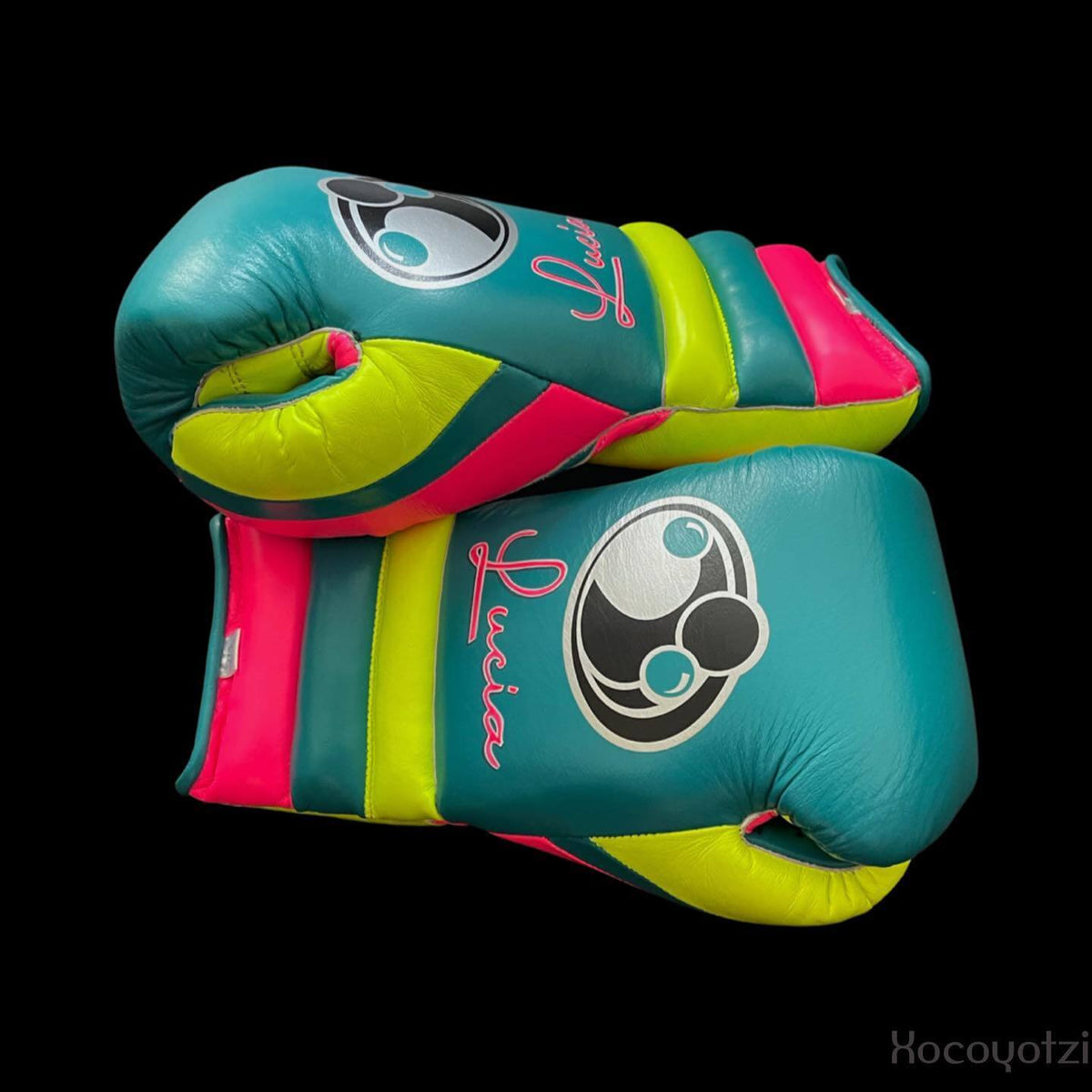 Grant Teal/Yellow/Pink Boxing Gloves Premium Quality Training Side View