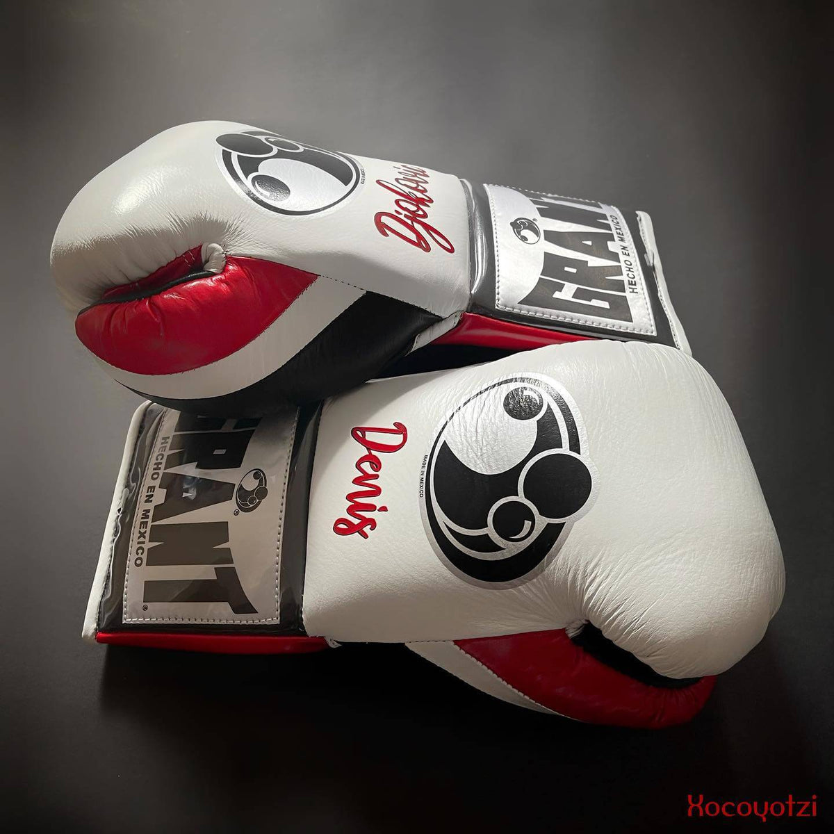 Grant White/Black/Red Lace-Up Boxing Gloves Classic Training Gloves Side View.