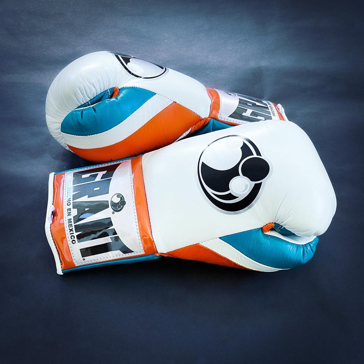Grant Boxing Gloves White/Blue/Orange Padded Leather Training Gloves Side View