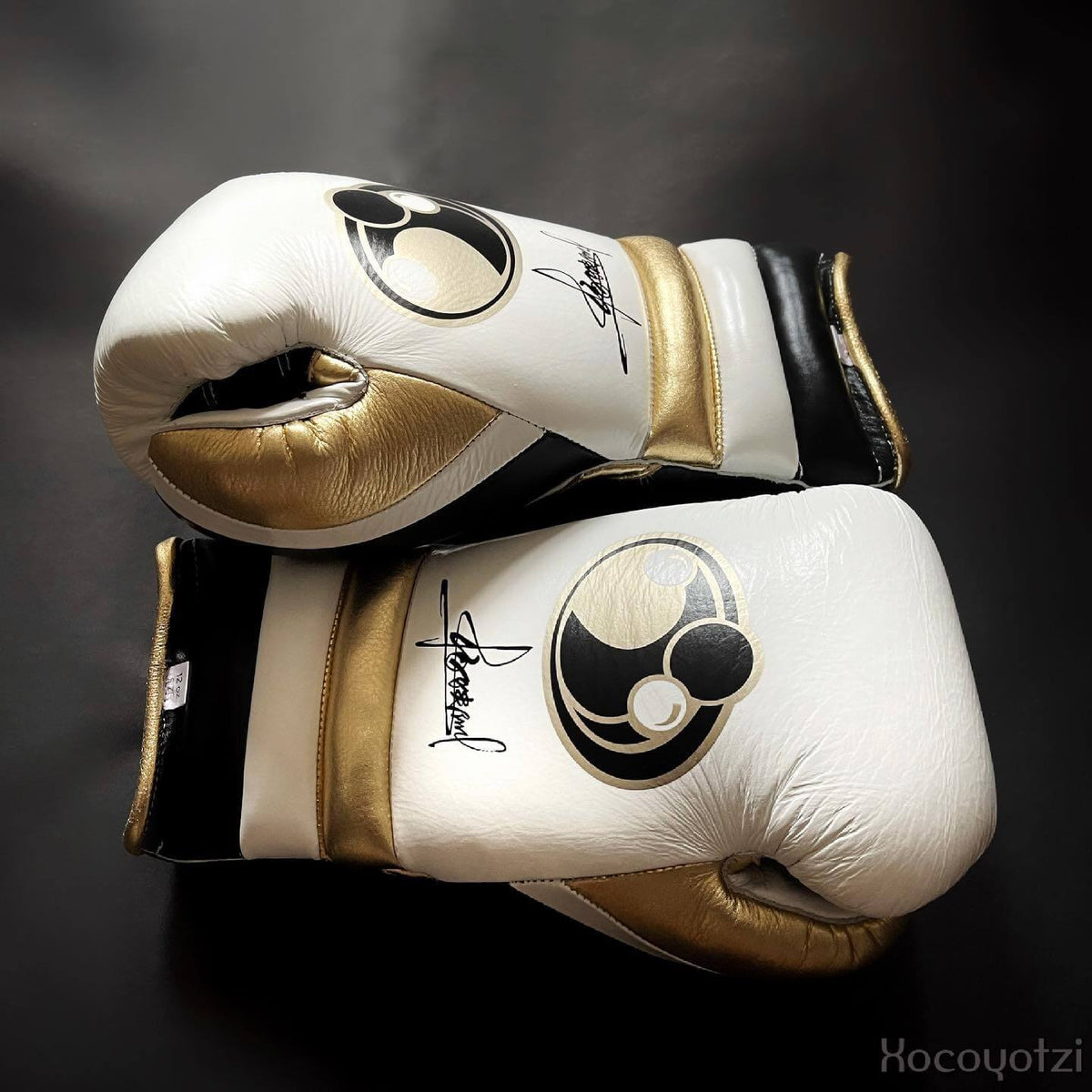 Grant Boxing Gloves White/Gold/Black Red 14oz Leather Training Gloves Side View.