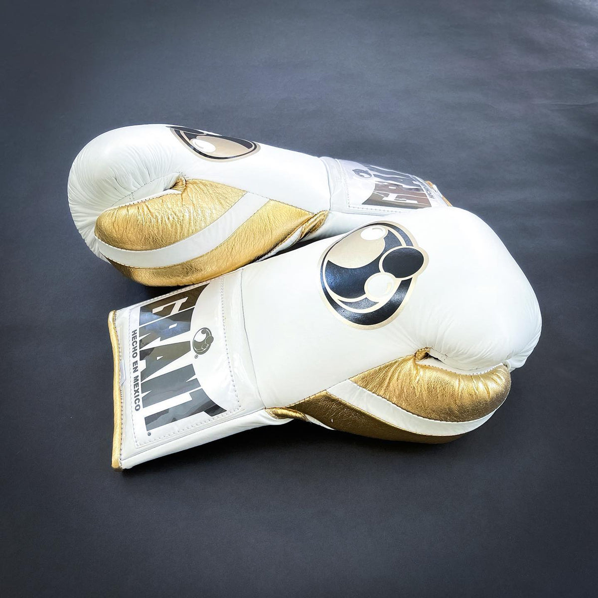 Grant Boxing Gloves White/Gold Curved Leather Gloves Side View