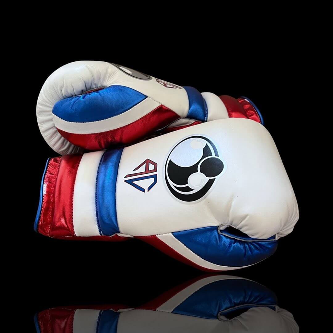 Grant White/Red/Blue Boxing Gloves Side View