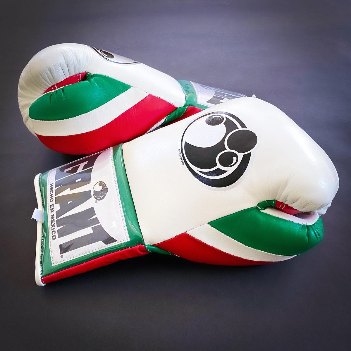 Grant Boxing Gloves White/Red/Green Leather Gloves Side View