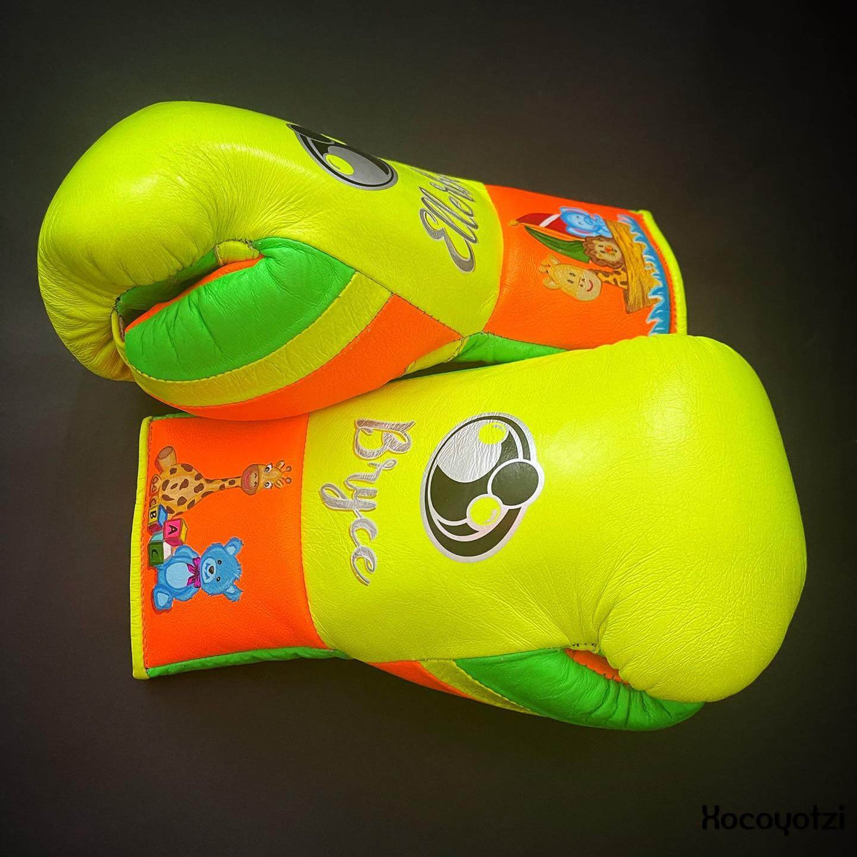 Grant Yellow/Green/Orange Leather Boxing Gloves Side View