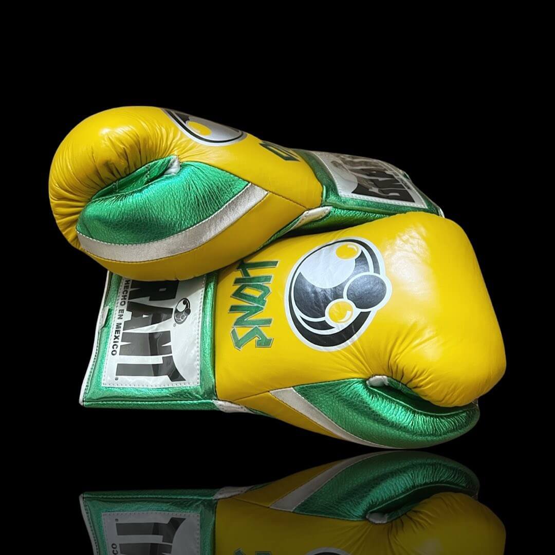 Grant Yellow/Green/Silver Lace-Up Boxing Gloves Classic Training Gloves Side View
