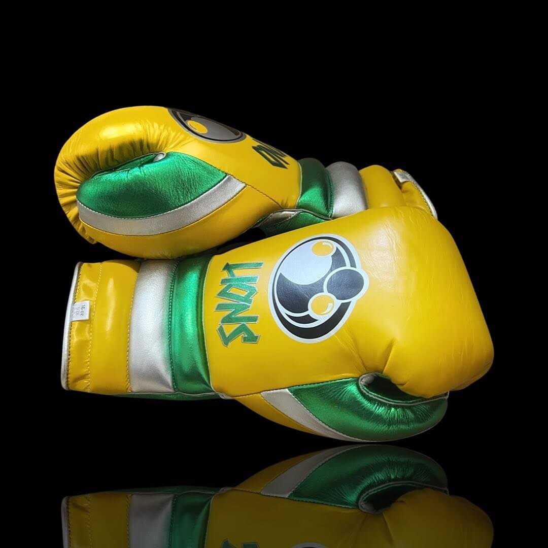 Grant Boxing Gloves Yellow/Green/Silver Leather Training Gloves Side View