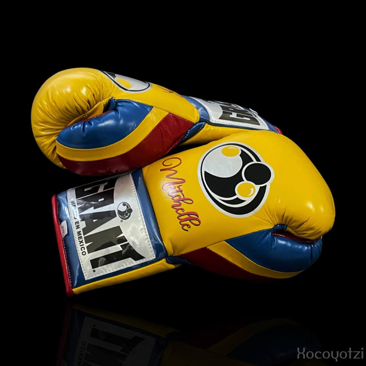 Grant Yellow/Red/Blue Boxing Gloves Sparring Training Gloves Side View.