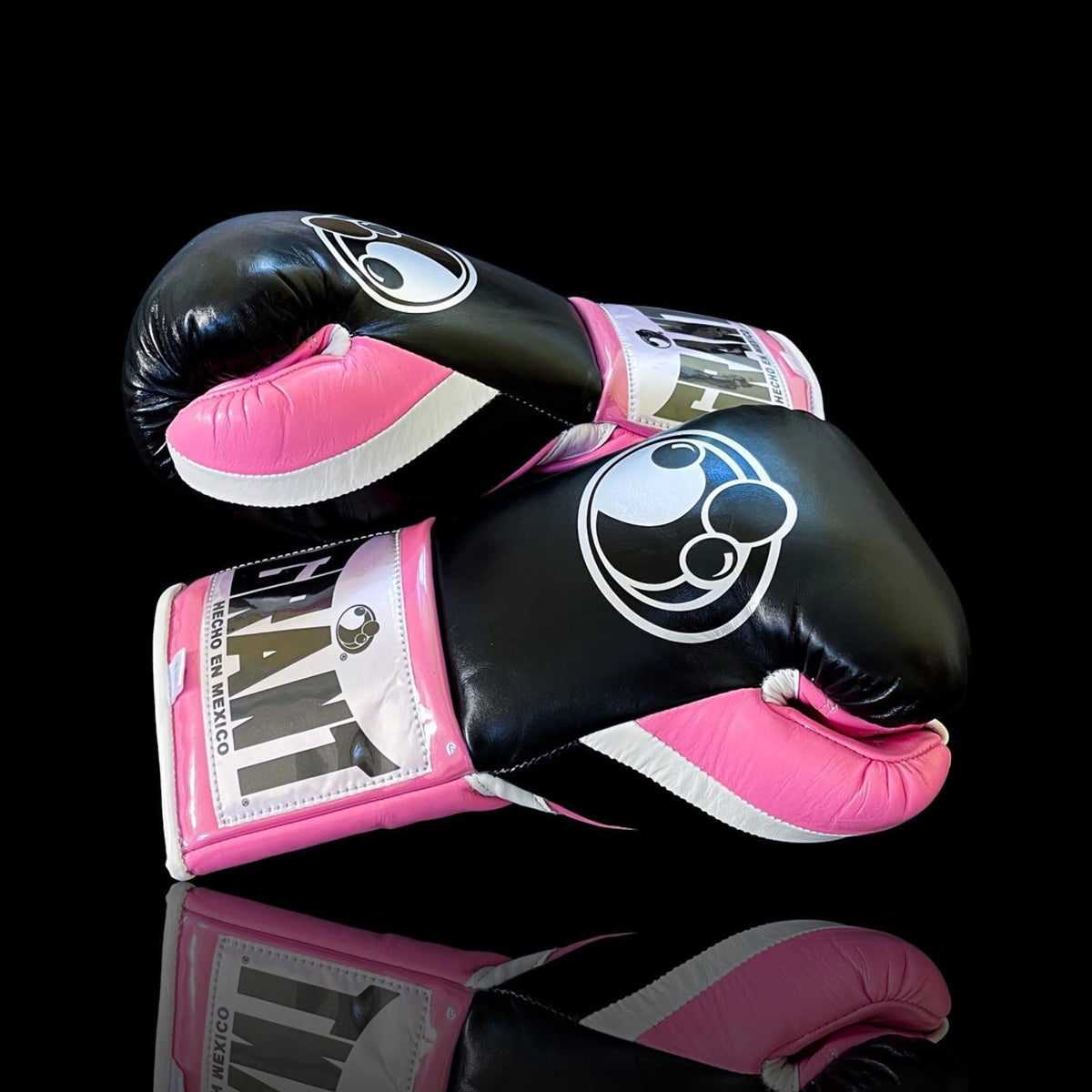 Grant Boxing Gloves Black/Pink/White Lace Up Leather Gloves Side View