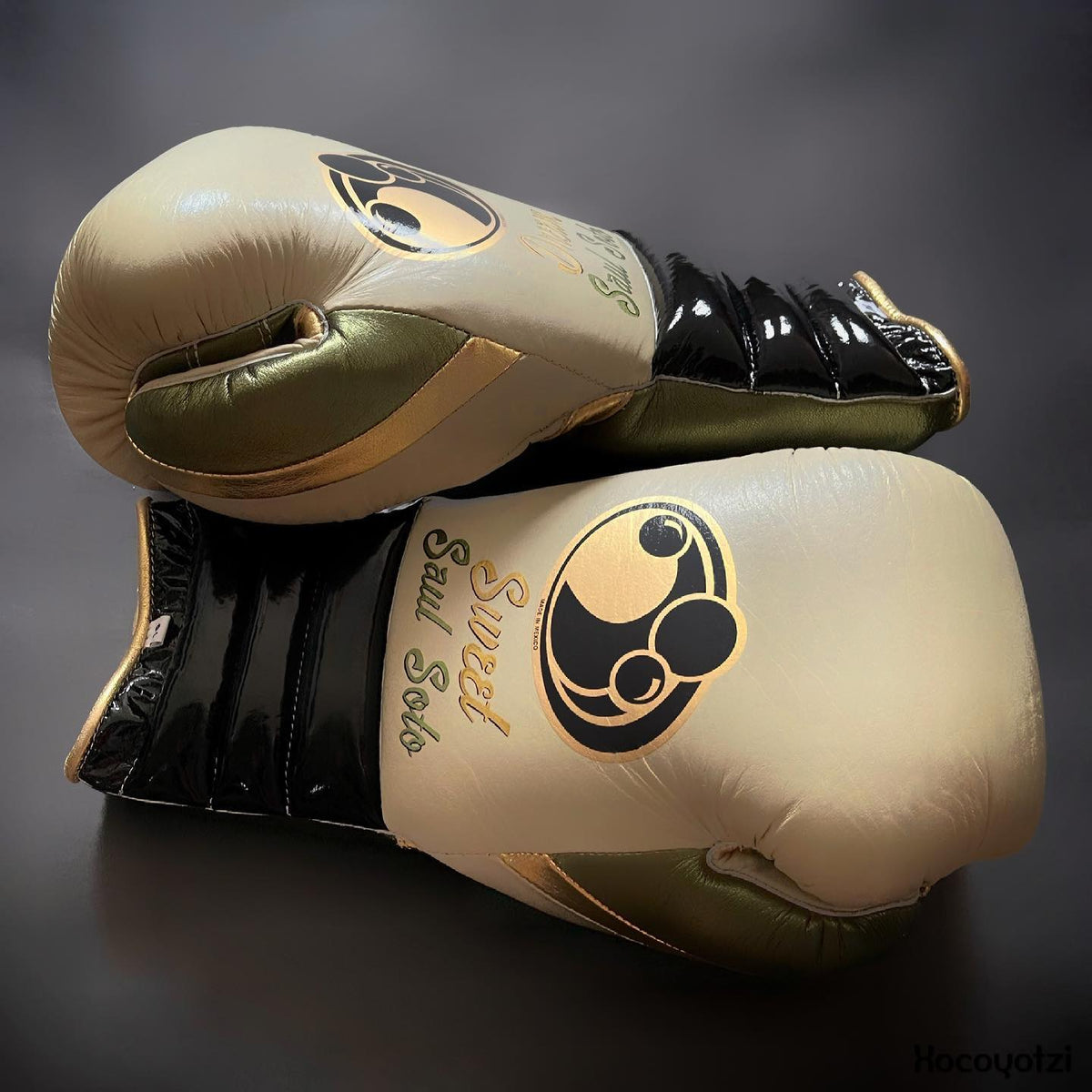Grant Boxing Gloves Beige/Green/Black/Gold Padded Leather Gloves Side View