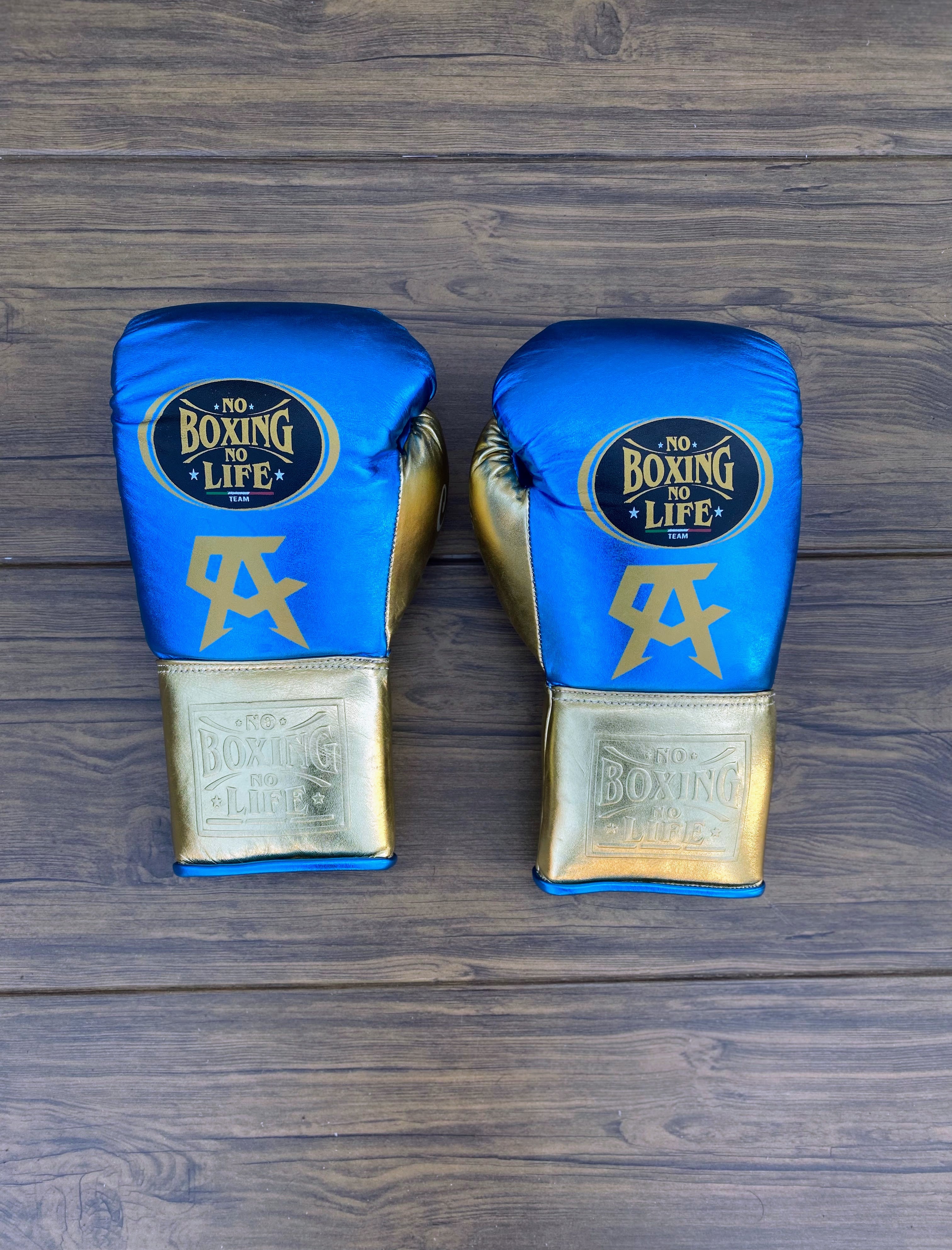 No Boxing No Life Boxing Gloves Blue/Gold Lace-Up
