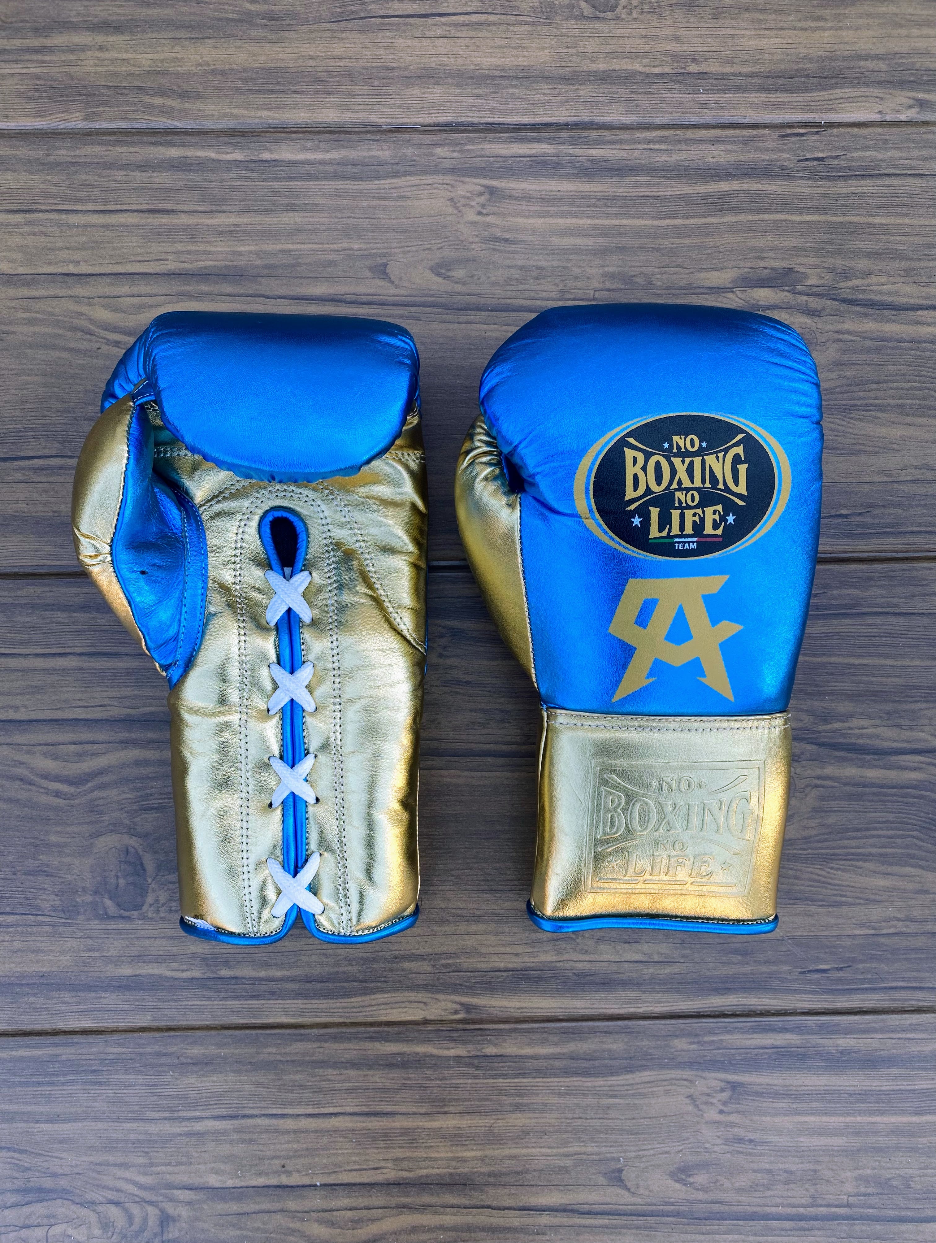 No Boxing No Life Boxing Gloves Blue/Gold Lace-Up