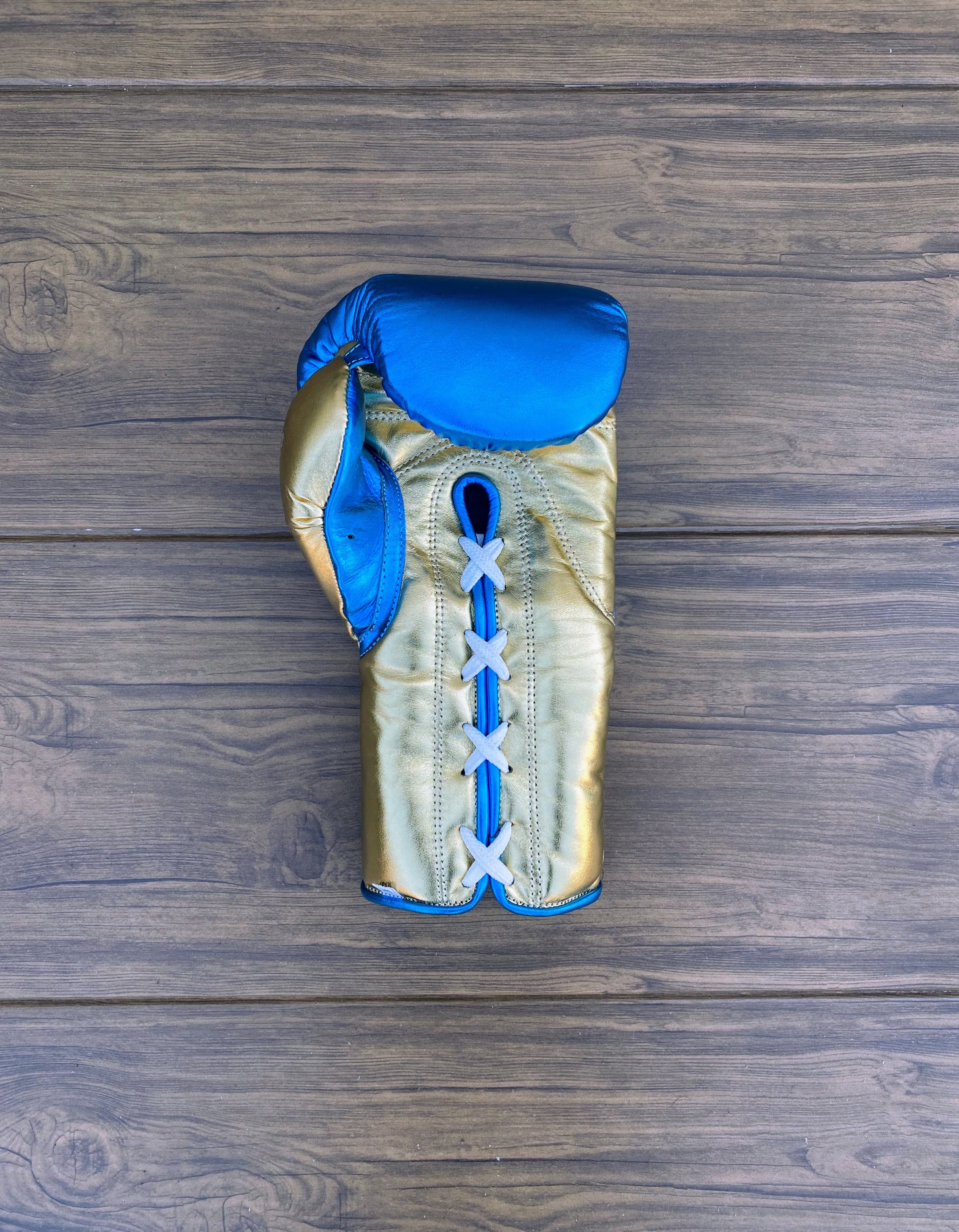 No Boxing No Life Boxing Gloves Blue/Gold Lace-Up