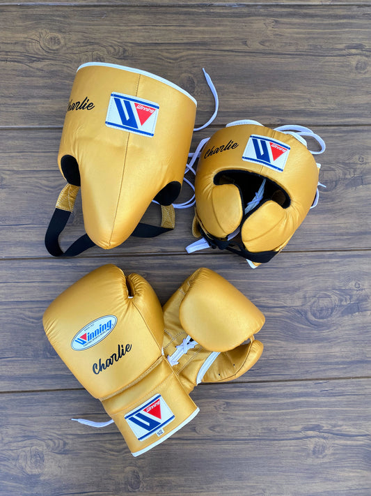 Winning boxing gloves set, Winning YELLOW Boxing Gear, Winning Head Guard, Winning Groin Guard,