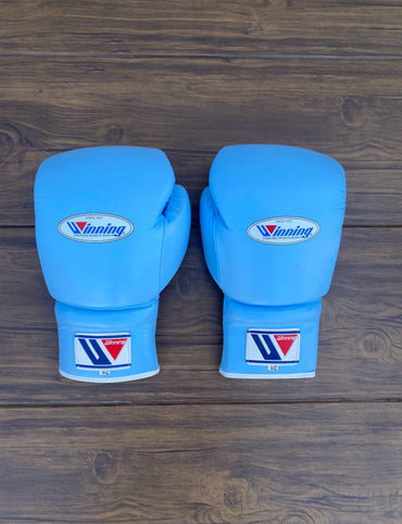 Winning boxing gloves set, Winning SKY BLUE Boxing Gear, Winning Head Guard, Winning Groin Guard,