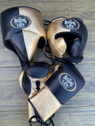 No Boxing No Life set, NBNL BLACK/GOLD Boxing set, No Boxing No Life Head Guard, No Boxing No Life Groin Guard, Thanksgiving gift for student