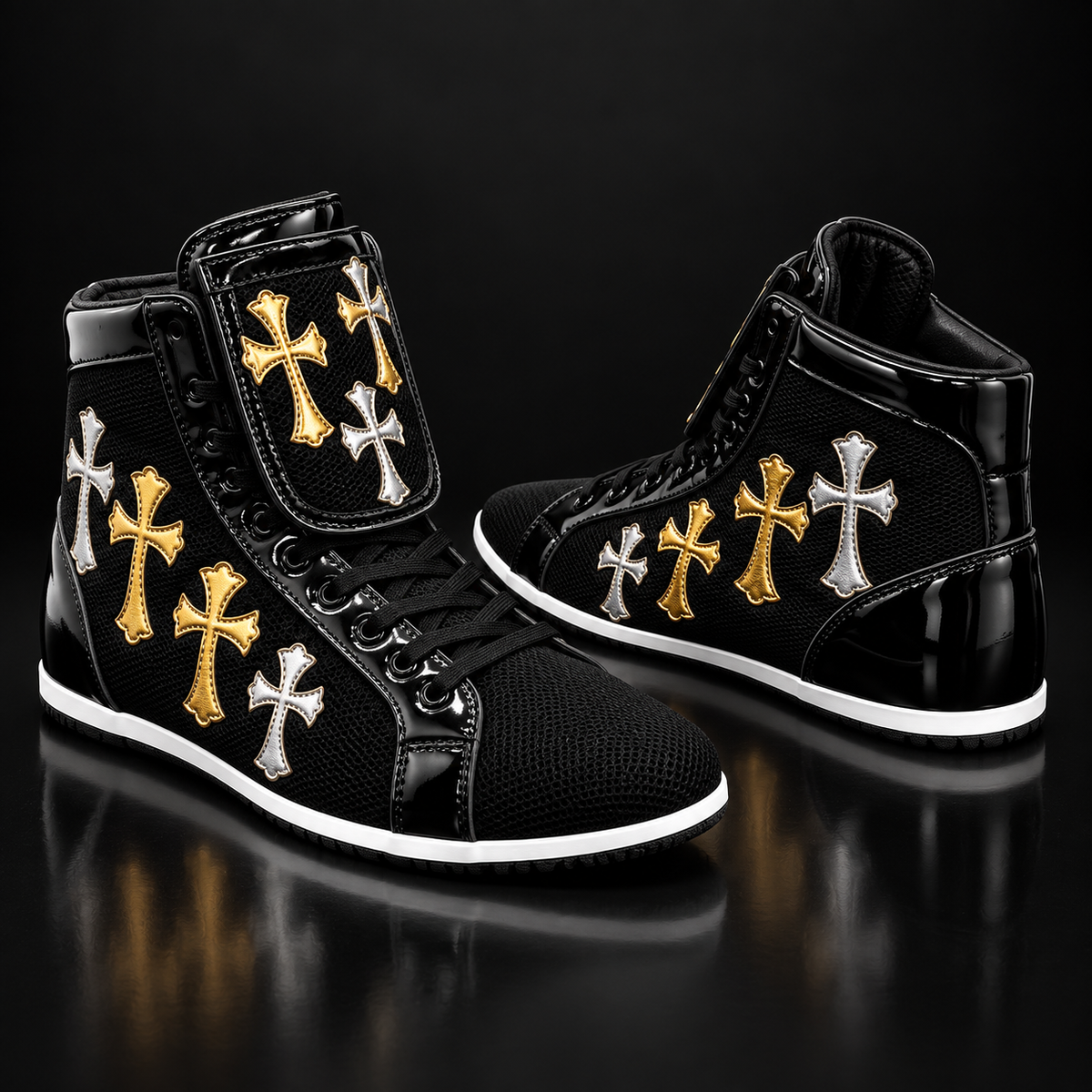 High-top boxing shoes with secure ankle support Black Back View