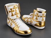 Professional boxing shoes White/Gold with breathable upper and flexible sole