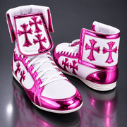 Custom White/Pink Boxing Boots Chrome Style for Men