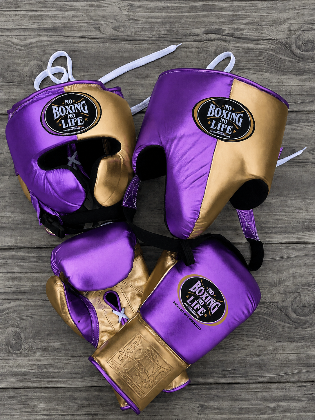 No Boxing No Life Complete Boxing Set Purple/Gold Gloves Headguard Bundle