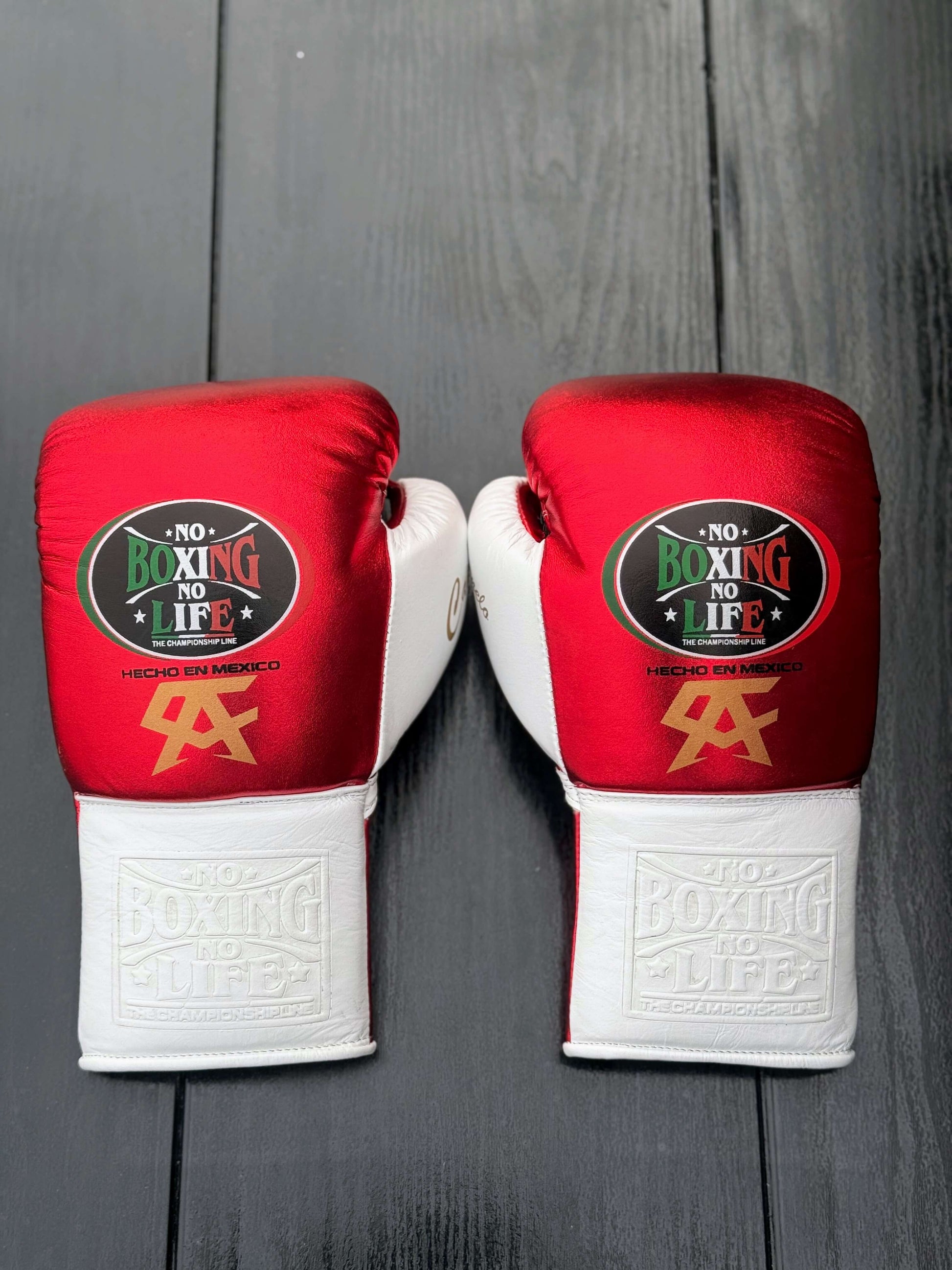No Boxing No Life Red/White Lace-Up Boxing Gloves Training Gloves Back View