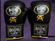 No Boxing No Life Black/Gold Leather Boxing Gloves Custom Fit Training