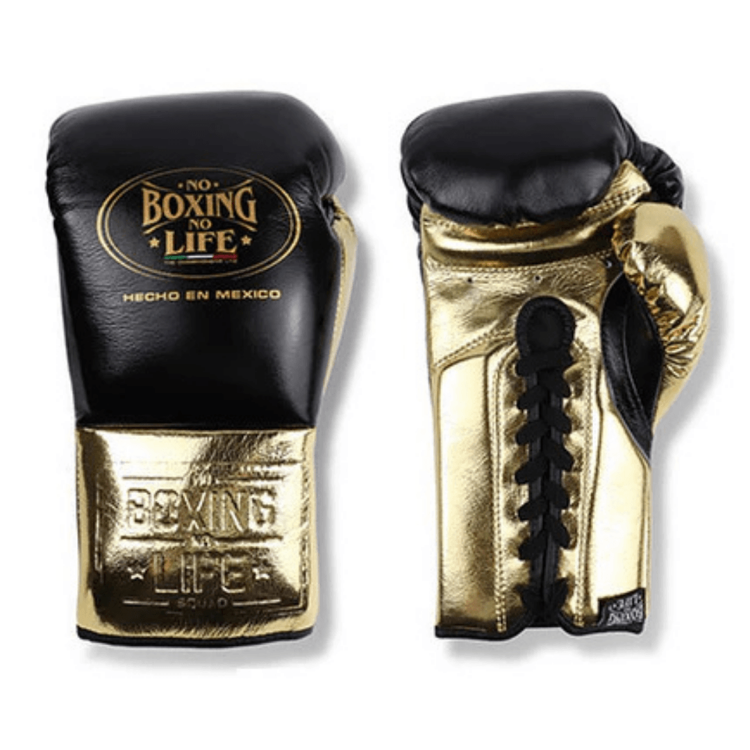 No Boxing No Life Black/Gold Boxing Gloves Premium Gym Training Pair