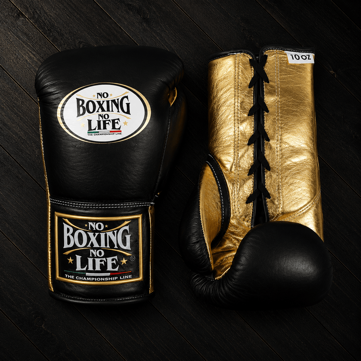 No Boxing No Life Gloves Black/Gold Leather Gloves for Fighting Practice