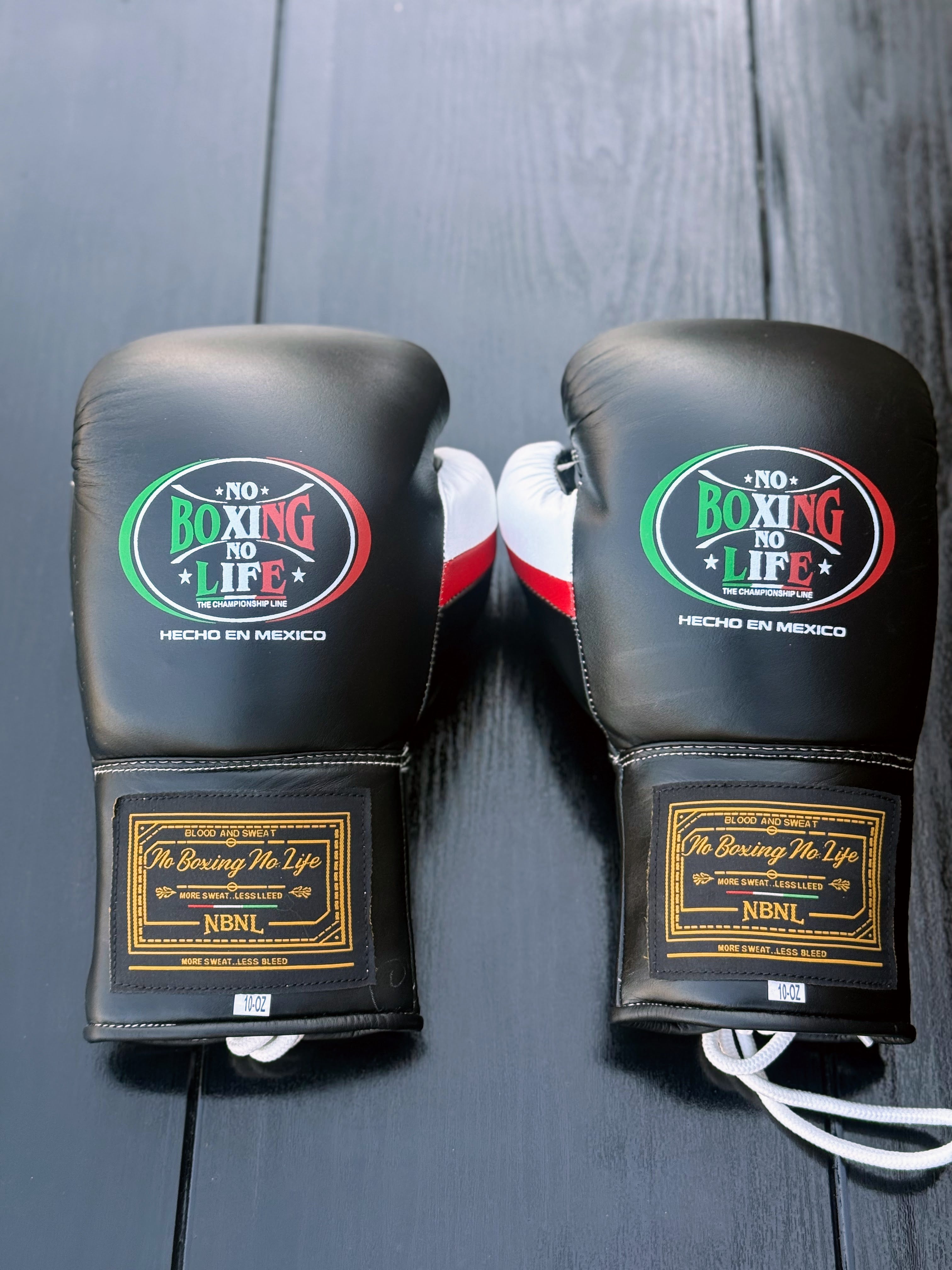 No Boxing No Life Gloves Black/Red/White Lace Up Leather Gloves Back View
