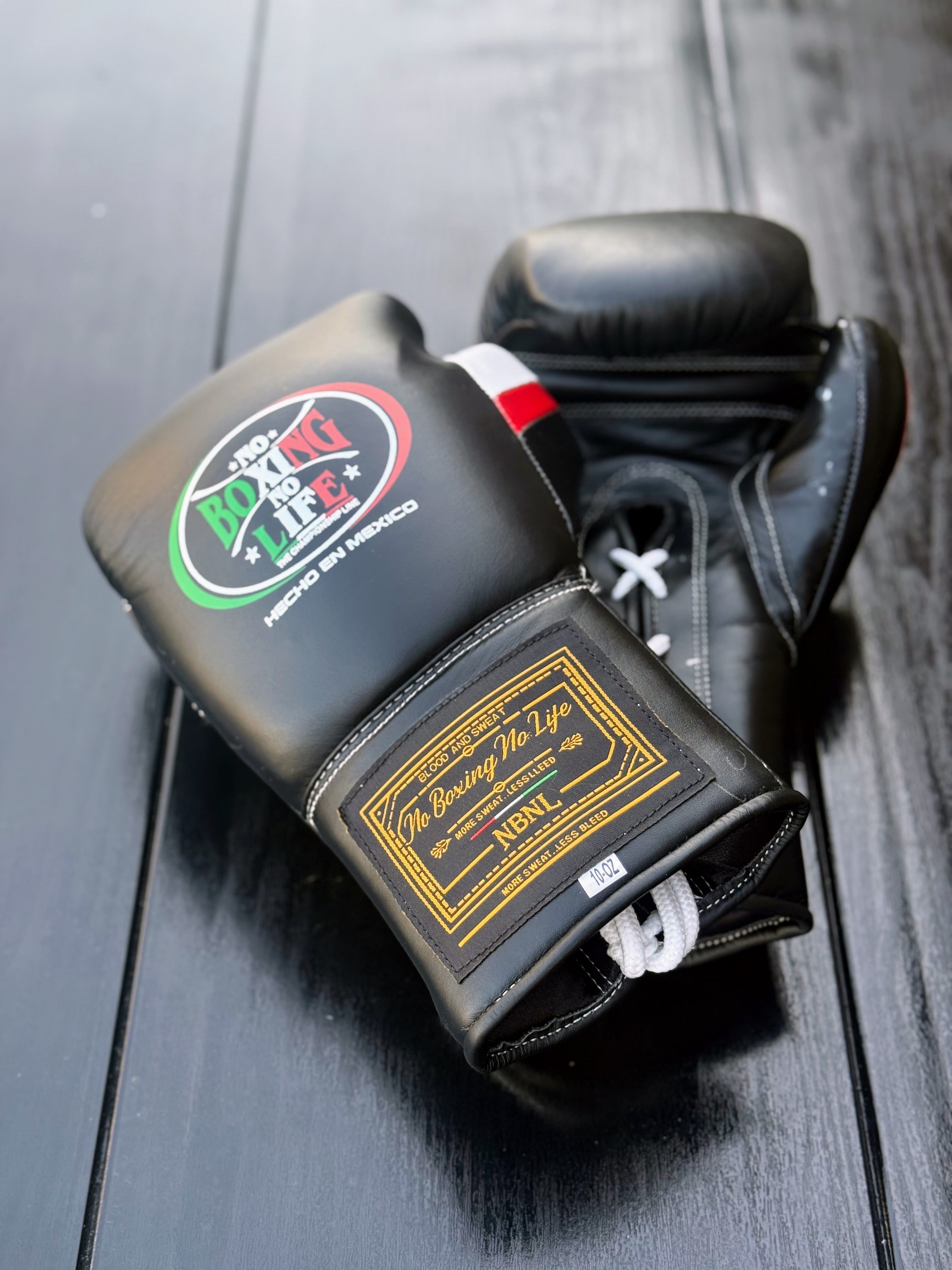 No Boxing No Life Gloves Black/Red/White Lace Up Leather Gloves