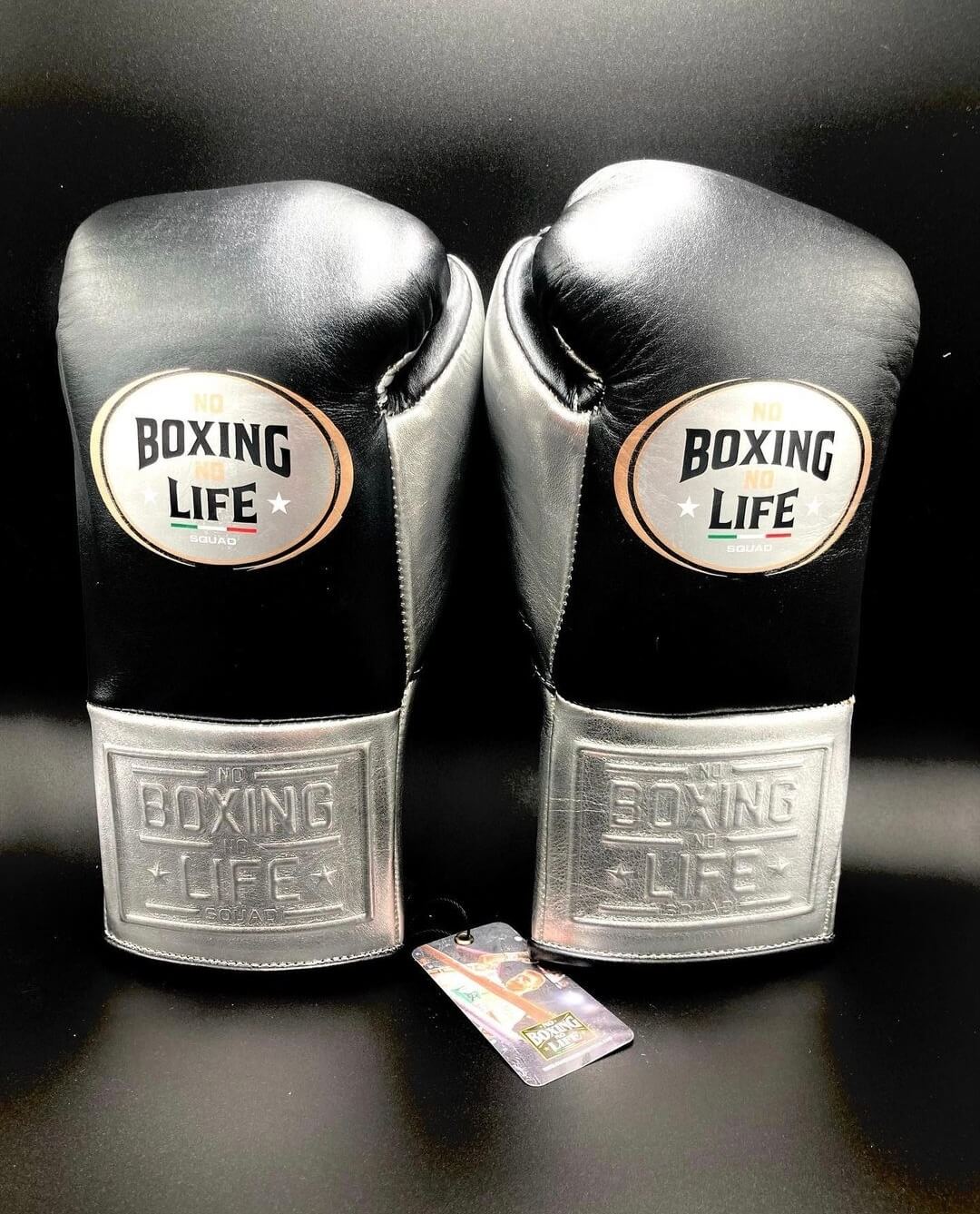 No Boxing No Life Black/Silver Full View Leather Boxing Gloves