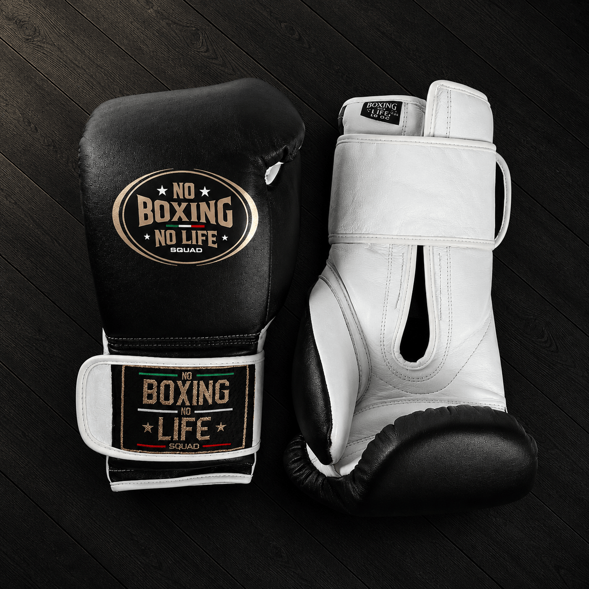 No Boxing No Life Gloves Black/White Leather Training Gloves for Boxing