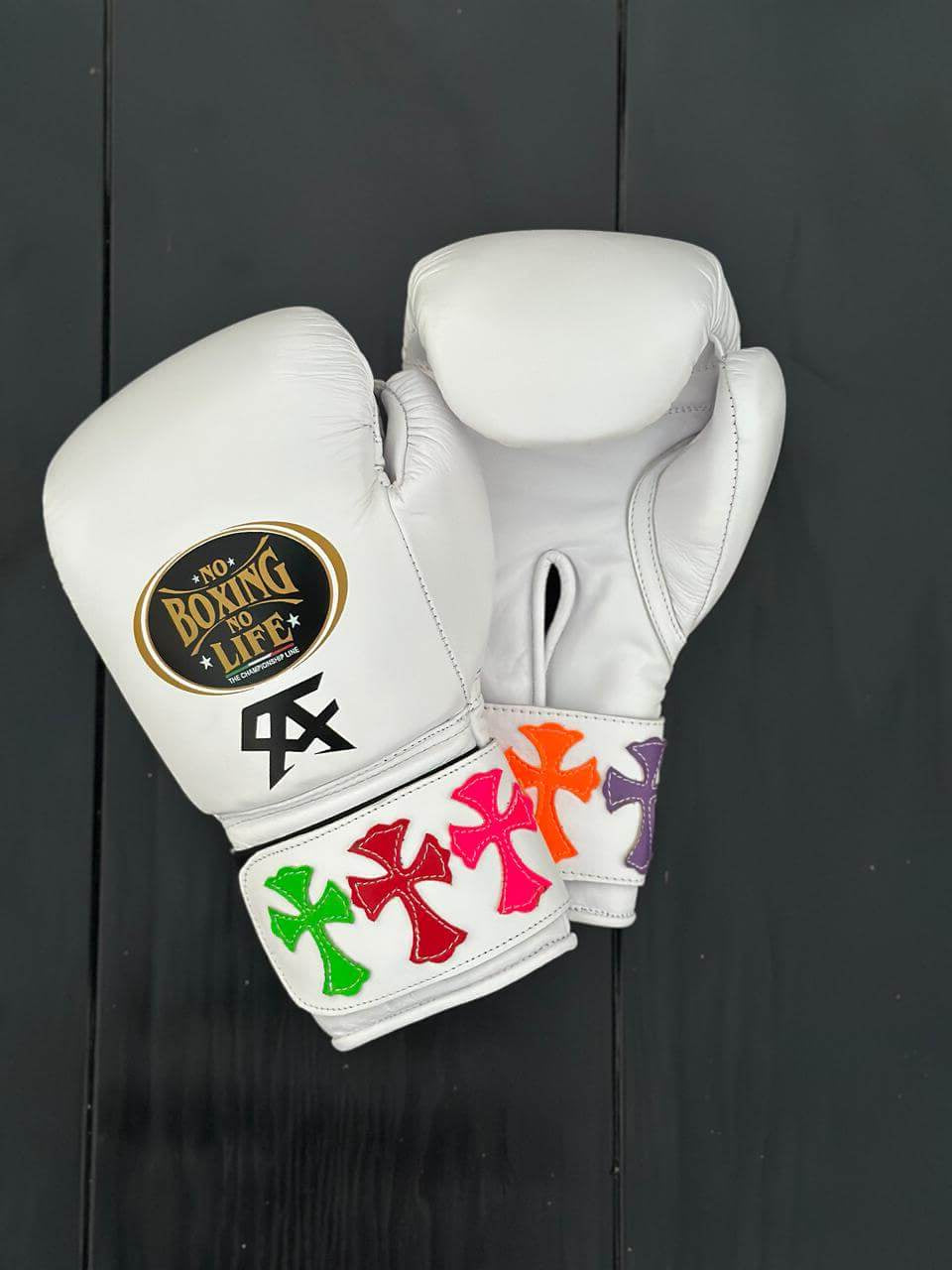 No Boxing No Life White Boxing Gloves Sparring Training Gloves Front View