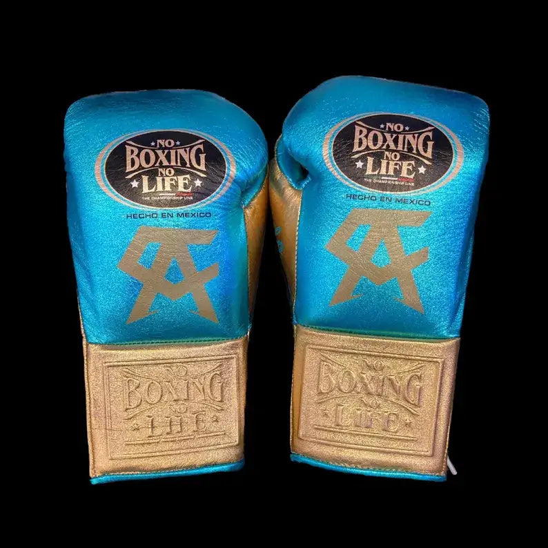 No Boxing No Life Blue/Gold Boxing Gloves Premium Gym Training Pair