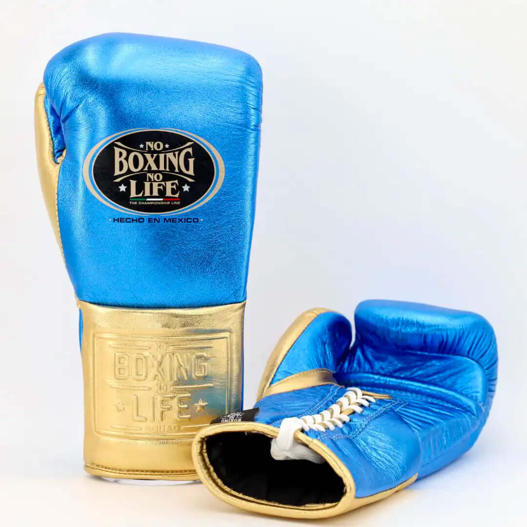 No Boxing No Life Blue/Gold Boxing Gloves Premium Gym Training Pair