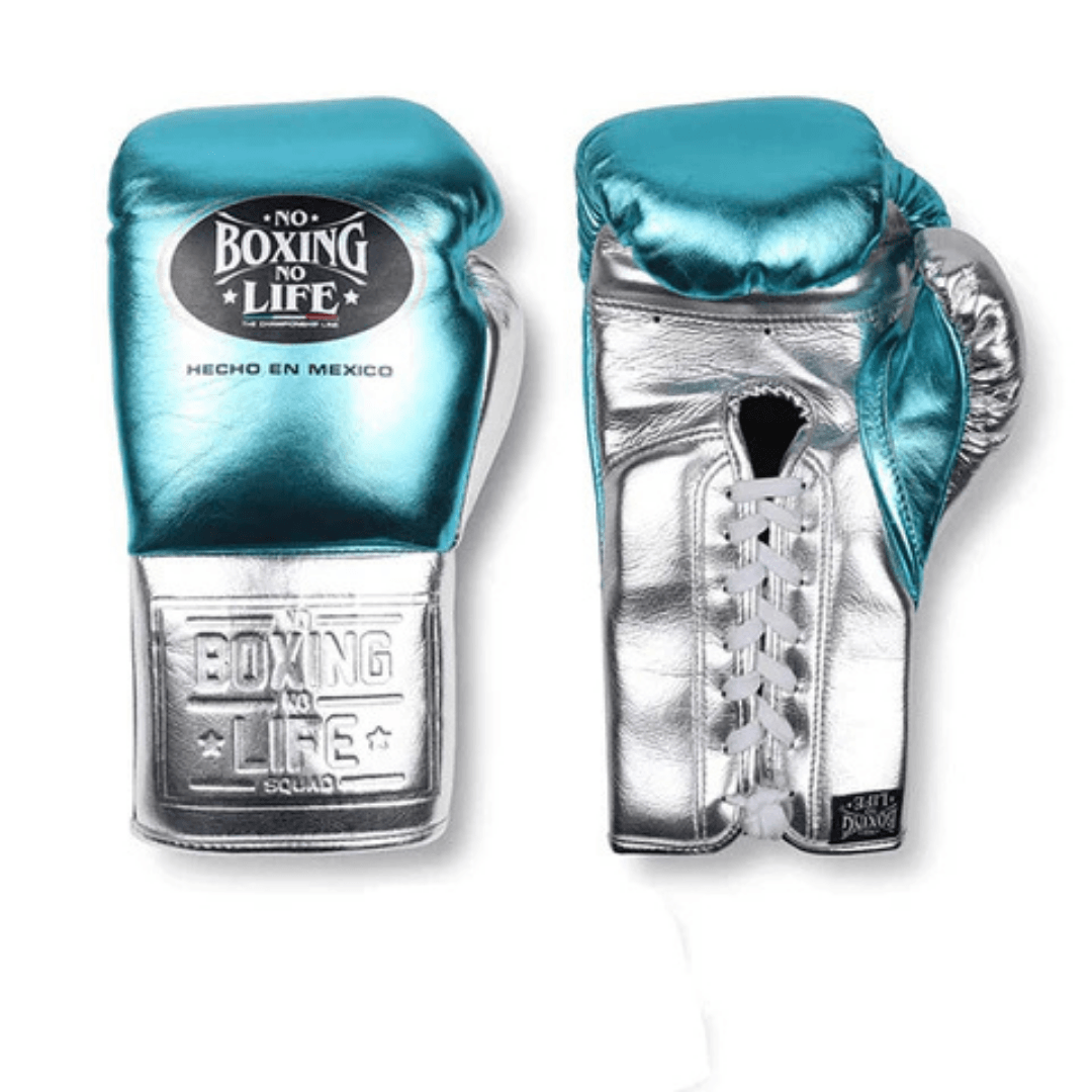 No Boxing No Life Blue/Silver  Boxing Gloves Custom Fit Gym Training