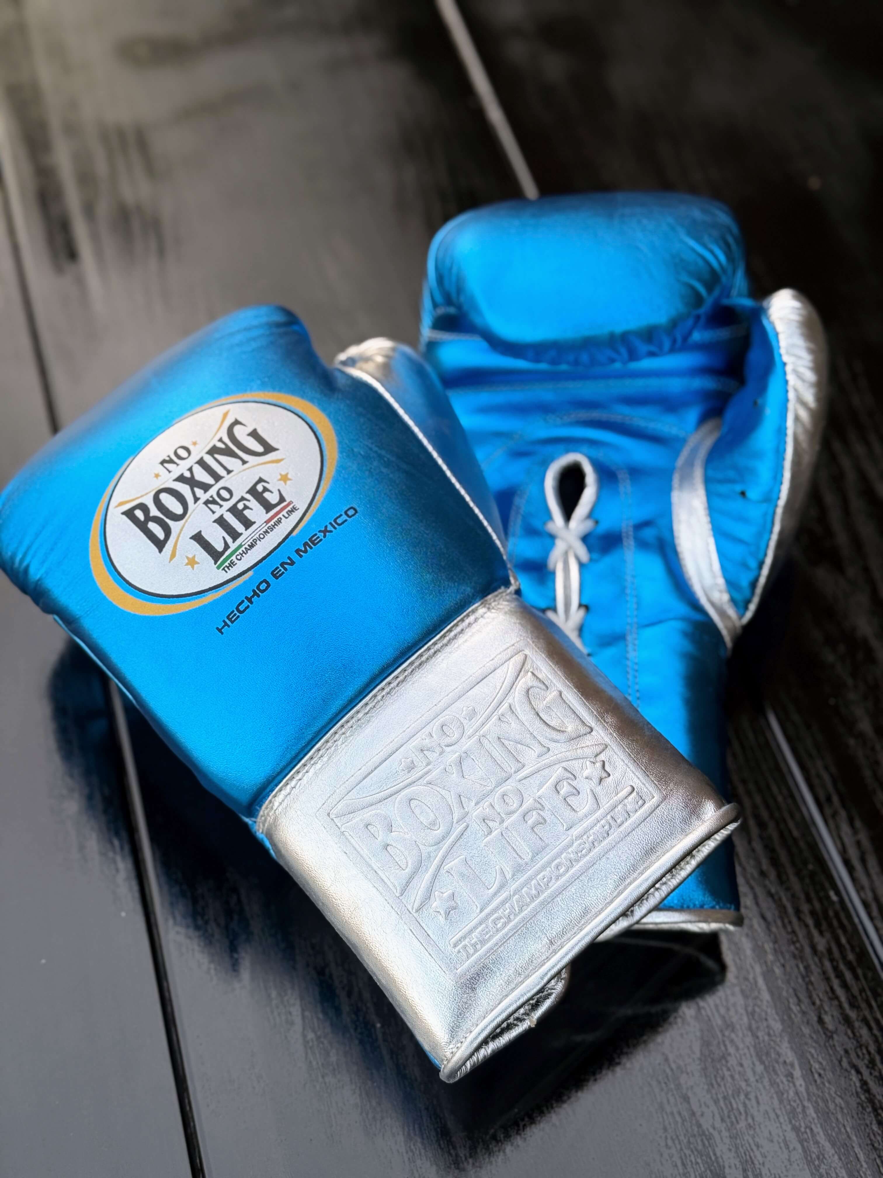 No Boxing No Life Gloves Blue/Silver Leather Gloves for Daily Workouts