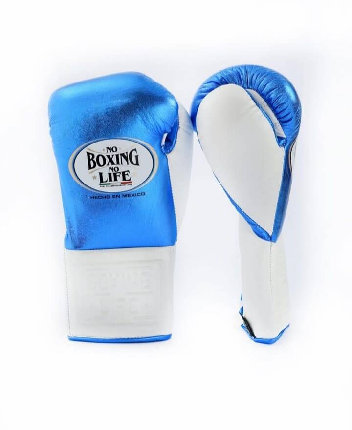 No Boxing No Life Blue/White Lace-Up Boxing Gloves Classic Training Gloves Side View
