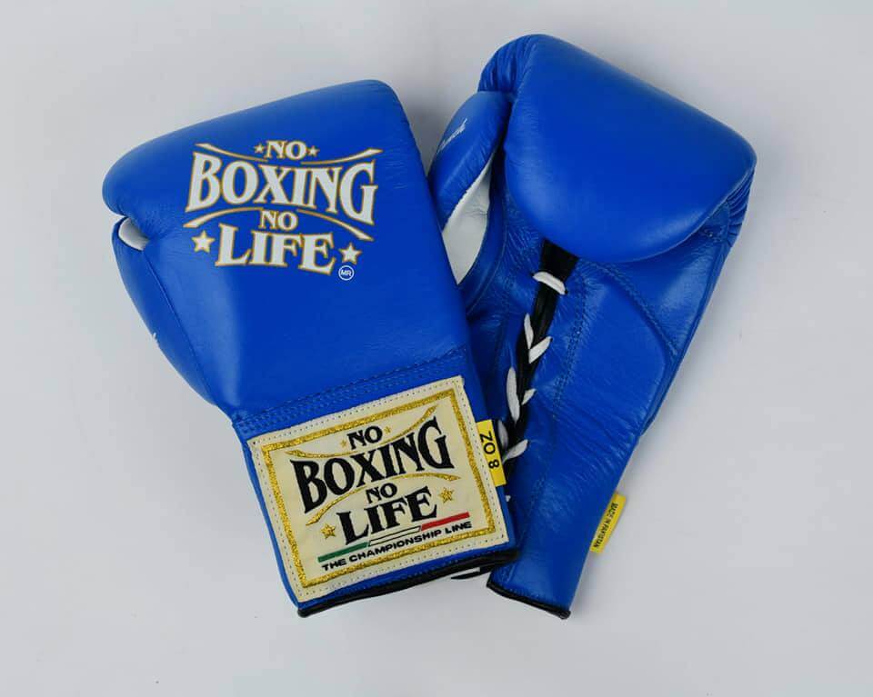 No Boxing No Life Blue/White Leather Boxing Gloves Heavy Duty Training Pair